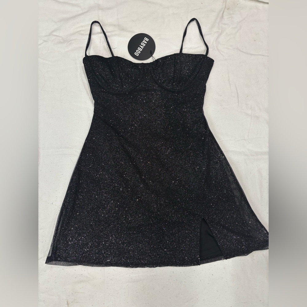Black Glitter Strapless Dress
